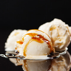 Ice cream ball with a caramel topping