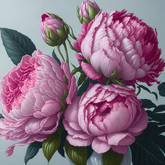 Pastel pink peonies, wedding, Easter, Mother's day, vintage style, generative ai.