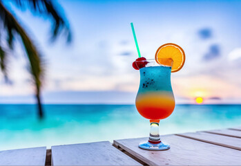 リゾートでのトロピカル ドリンク | Tropical drinks at the resort Generative AI - obrazy, fototapety, plakaty