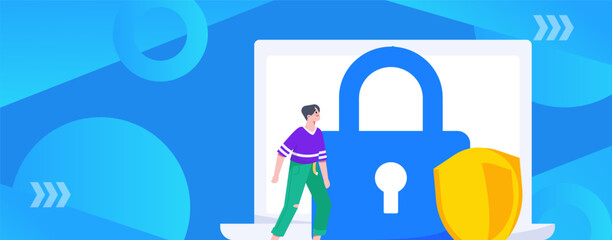 Business Network Security Character Flat Vector Concept Operation Hand Drawn Illustration
