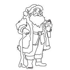 continuous line, one line Christmas Santa Claus simple line hand drawn illustration vector