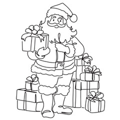 continuous line, one line Christmas Santa Claus simple line hand drawn illustration vector