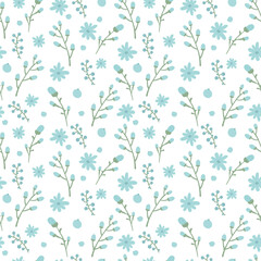 Floral pattern. Pretty flowers on white background. Printing with small flowers. Ditsy print. Seamless vector texture. Vintage floral background.