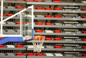 Basketball hoop close up in sport gym hall