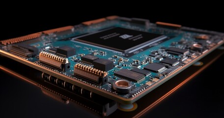 Fototapeta premium 5g on the phone showing various chips in the style of dark blackground. Generative AI.