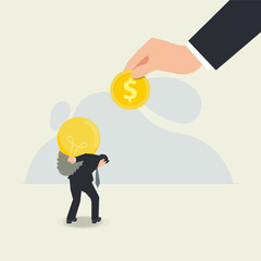 Businessman carrying idea light bulb exchanged for money design vector illustration