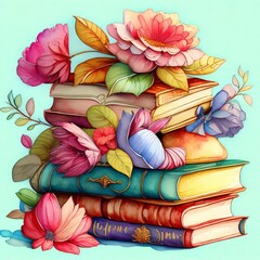 books with flowers
