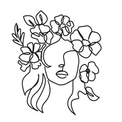 Wild Flowers' surreal faces Continuous line, drawing of set faces and hairstyles, fashion concept, woman's beauty, minimalist, pretty sexy. Self-care
