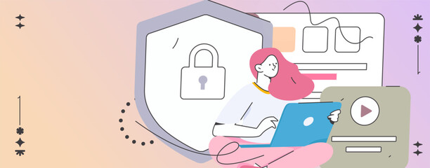 Business Network Security Character Flat Vector Concept Operation Hand Drawn Illustration
