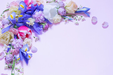beautiful spring flowers on purple background