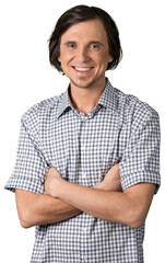 happy man with arm crossed portrait