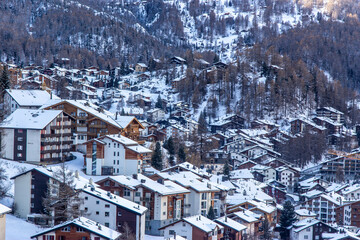 Fototapeta na wymiar zermatt village in snow switzerland