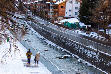 zermatt cityscape in winter switzerland - 597688425