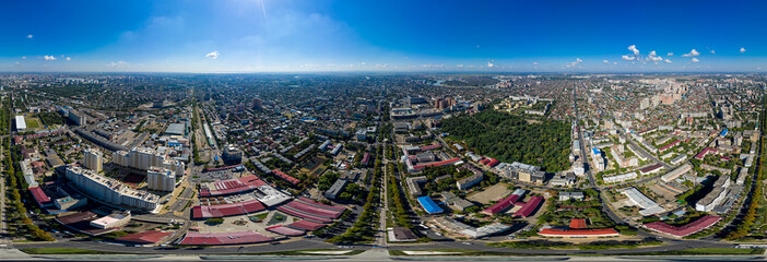 Krasnodar, Russia - August 29, 2020: Square on Krasnaya street. Aerial view. Summer. Panorama 360 - obrazy, fototapety, plakaty