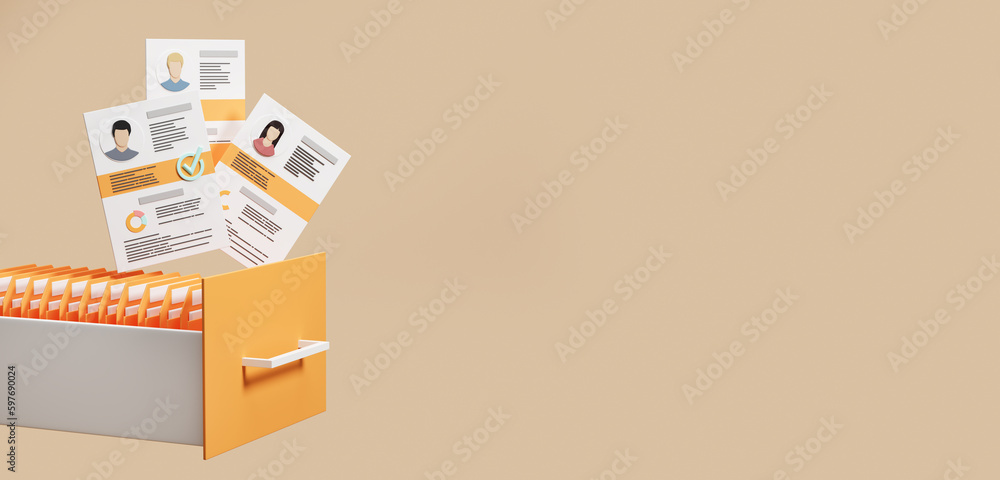 Poster cv documents and folder with files on copy space beige background