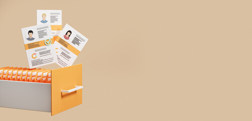 CV documents and folder with files on copy space beige background