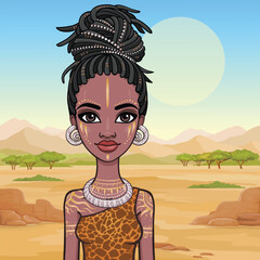 Animation portrait of a young African woman with dreadlocks. 