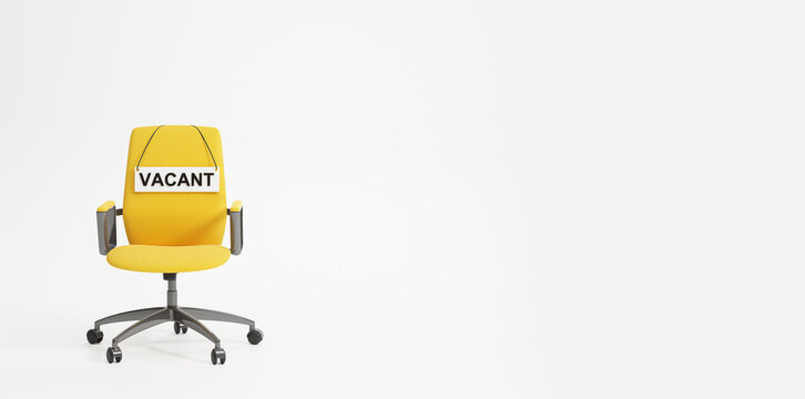 Yellow armchair with vacant signboard on empty white background