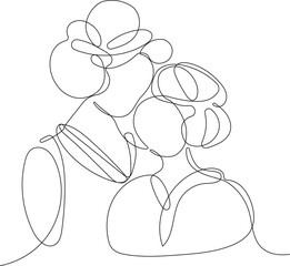 Happy mothers day illustration with woman holding a Flowers. Thank you card with blooming flowers. Use for Boarding Pass, birthday card, invitations, Birthday card Vector illustration