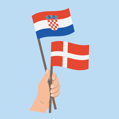Flags of Croatia and Denmark, Hand Holding flags
