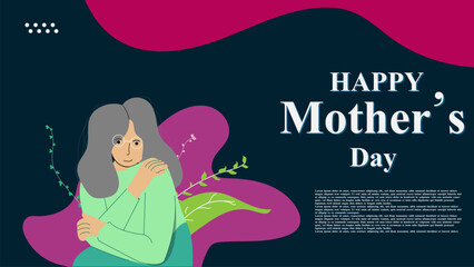 Happy Mother's Day, flat art girl design. Greeting card, template, poster, and banner design mothers' Day concept vector illustration.