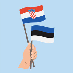 Flags of Croatia and Estonia, Hand Holding flags