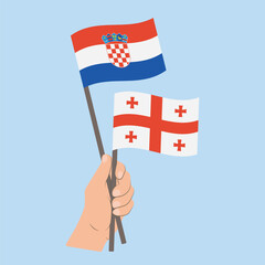 Flags of Croatia and Georgia, Hand Holding flags