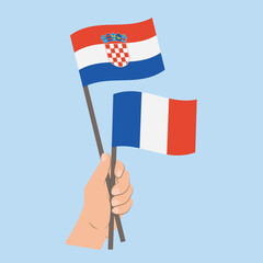 Flags of Croatia and France, Hand Holding flags