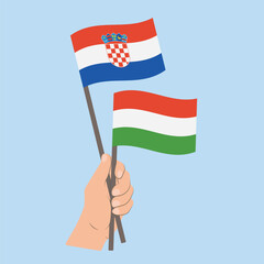 Flags of Croatia and Hungary, Hand Holding flags