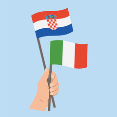 Flags of Croatia and Italy, Hand Holding flags