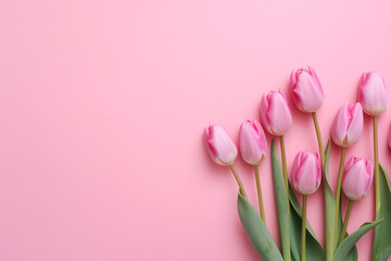 Fototapeta premium A pink tulip bouquet on pink background, Generative AI