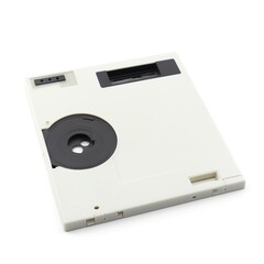 Fototapeta premium A 3.5-inch floppy disk or diskette is depicted on a white background, Generative AI.