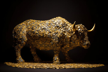 A bull of golden coins, Generative AI - obrazy, fototapety, plakaty