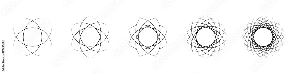 Poster pattern of overlapping arcs and circles, line icons set of abstract rings minimal texture