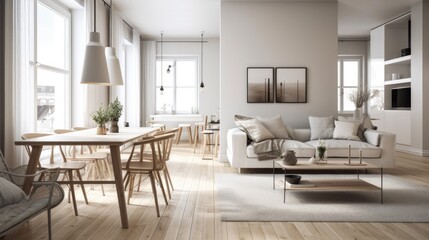 Fototapeta na wymiar Modern Scandinavian apartment living room interior design. Bright style