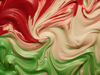 Fototapeta premium Green, neutral brown and red colored milky velvet cream texture background.