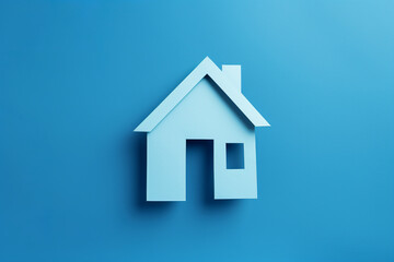 Fototapeta premium House symbol for real estate and housing concepts, buy or sell home, mortgage, maintenance, repair, refurbish, investment, property market. Cutout paper blue background, Generative AI
