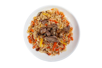 isolated pilaf ( plov), uzbek pilaf for menu& Oriental cuisine