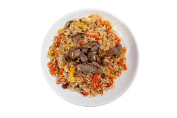 isolated pilaf ( plov), uzbek pilaf for menu& Oriental cuisine