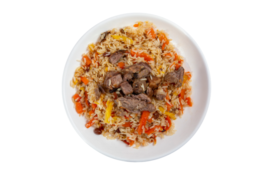 isolated pilaf ( plov), uzbek pilaf for menu& Oriental cuisine