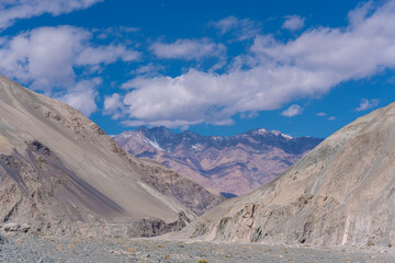 street view, mountains and blue sky on the way to Pangong lake, Ladakh, India