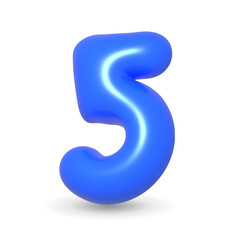 Gleaming, colorful and luxury Midnight blue balloon digit Five. 3d realistic illustration isolated on white background. For Events, Birthday cake, Sales.