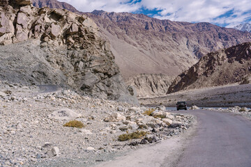 mountains and blue sky, beautiful scenery on the way to Pangong lake, Ladakh, India