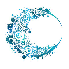 Ramadan karem written in Arabic with crescent blue moon. CultureOfFaith . Happy Ramadan. Vector illustration.