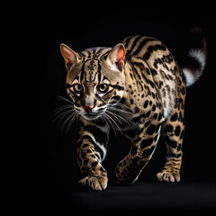 Ocelot Action Shot on Black Background - Made with Generative AI