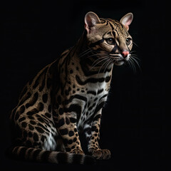 Ocelot Full Body on Black Background - Made with Generative AI