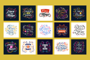 Set of Cinco de Mayo Lettering. Usable for Poster, Banner, Sticker, Label, Card, and T Shirt Designs