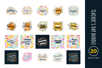 Happy Teachers Day Lettering Collection with Hand Drawn Style. Usable for Poster, Banner, Print, Sticker, Label, Card, and T Shirt Designs