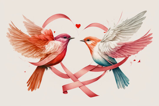 Fototapeta Dwie połówki - ptasia para - zaproszenie na ślub, tło - Two halves - bird couple - wedding invitation, background -.  AI Generated