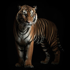 Fototapeta premium Bengal Tiger Full Body on Black Background - Made with Generative AI